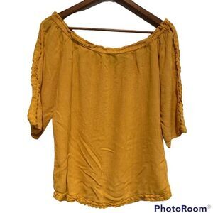 Mustard yellow‎ long sleeve boho peasant top with crochet detail